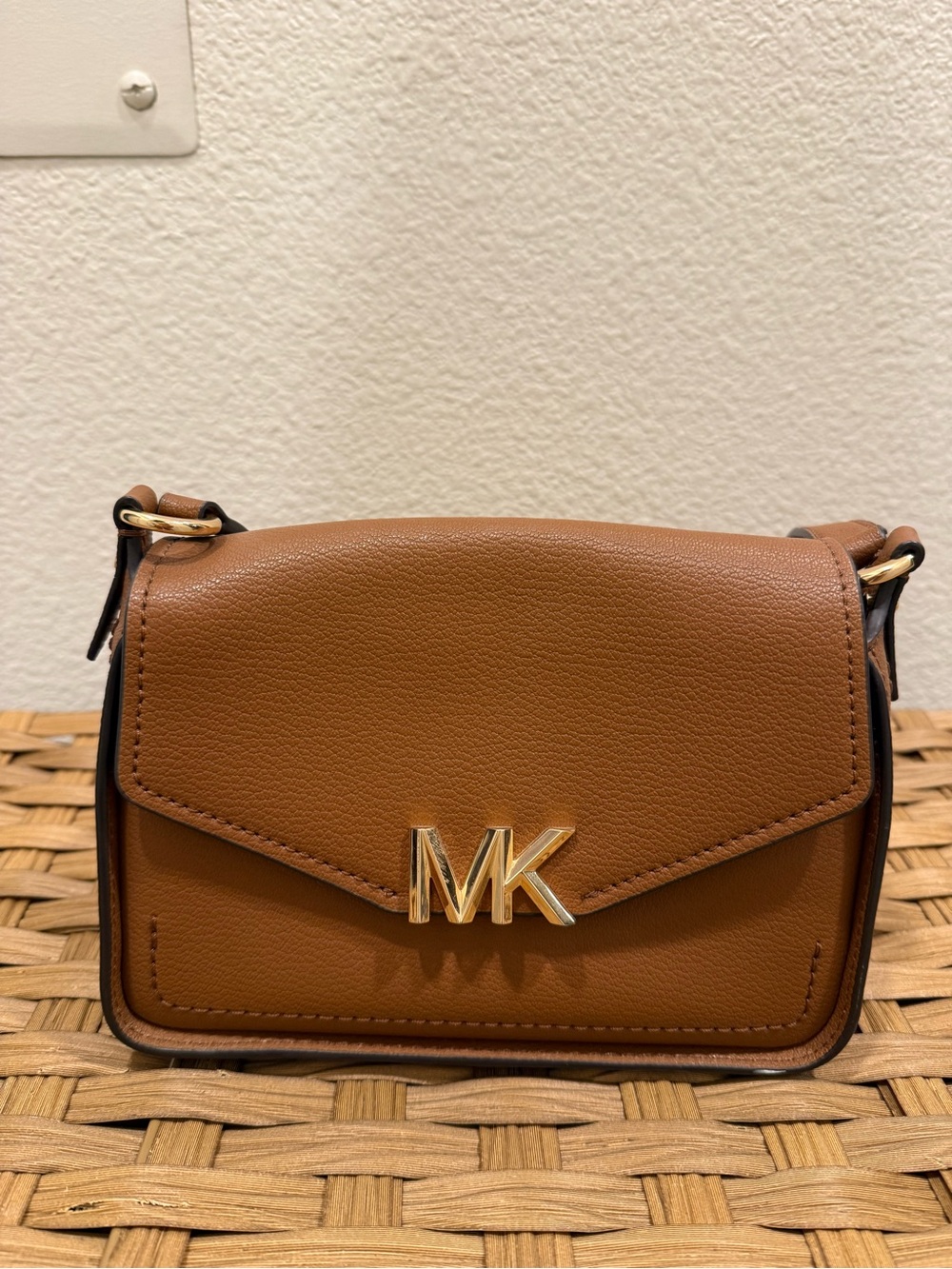 Michael Kors Brown Leather MK Logo Crossbody Bag